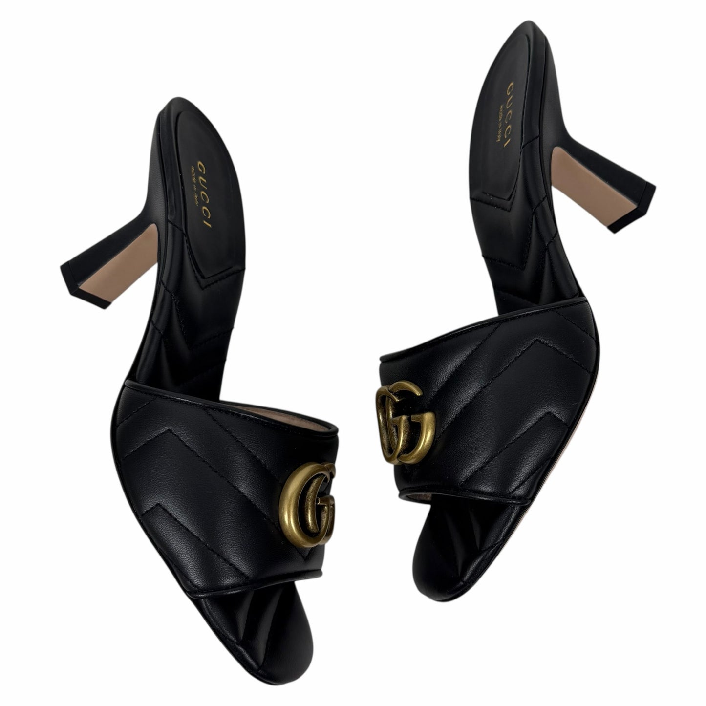 Gucci Nappa Matelasse GG Marmont 75mm Slide Sandal Black Size 37.5
