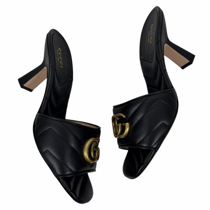 Gucci Nappa Matelasse GG Marmont 75mm Slide Sandal Black Size 37.5
