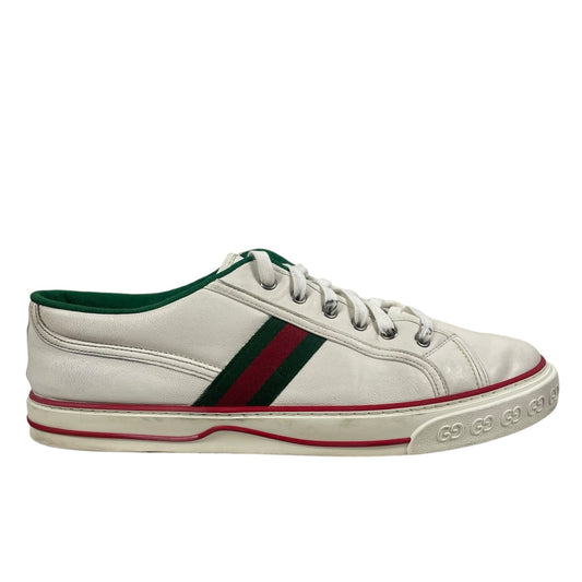 Gucci GG 1977 Tennis Sneakers Lace Up Web White Leather Men Size 12.5/ 13