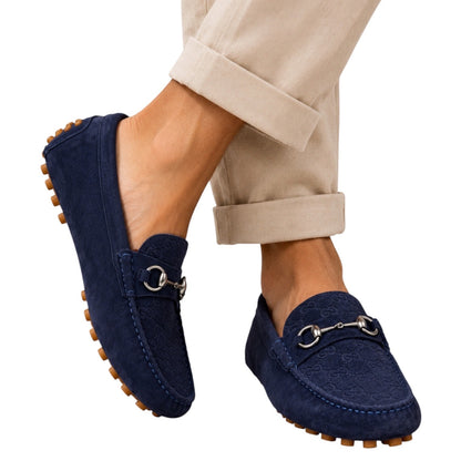 Gucci Byorn Guccisima Horsebit Suede Driver Loafer Blue Size 11/US 11.5