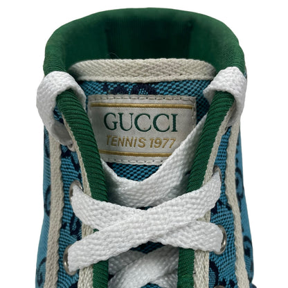 Gucci Tennis 1977 High Top Sneakers Turquoise Navy Logo Monogram Size 37