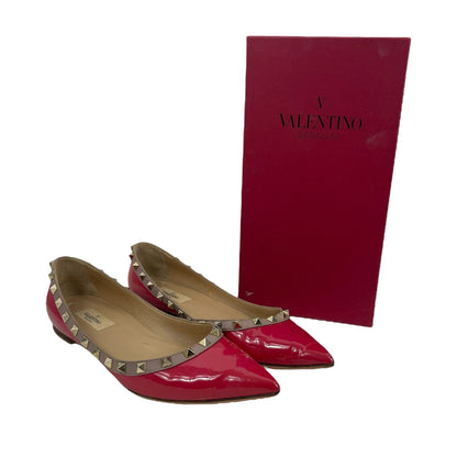 Valentino Garavani Rockstud Two Tone Poined Toe Flats Red Pink Size 40
