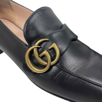 Gucci Double GG Logo Square Toe Slip On Leather Loafer Black Size 38