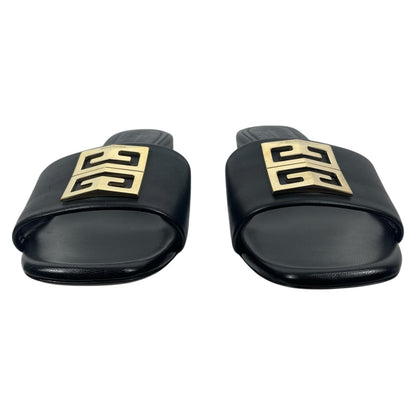Givenchy 4G Gold Logo Black Nappa Leather Mule Sandal Size 36