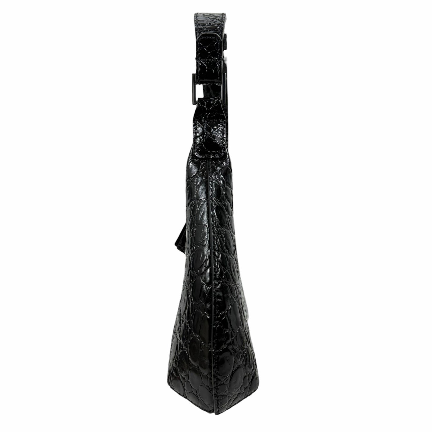 By Far Baby Amber Bag Black Circular Croco Embossed Leather Handbag