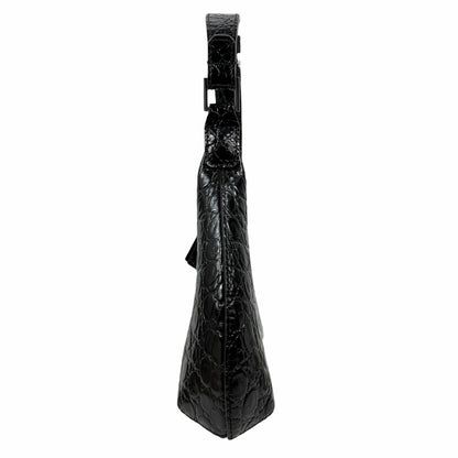 By Far Baby Amber Bag Black Circular Croco Embossed Leather Handbag
