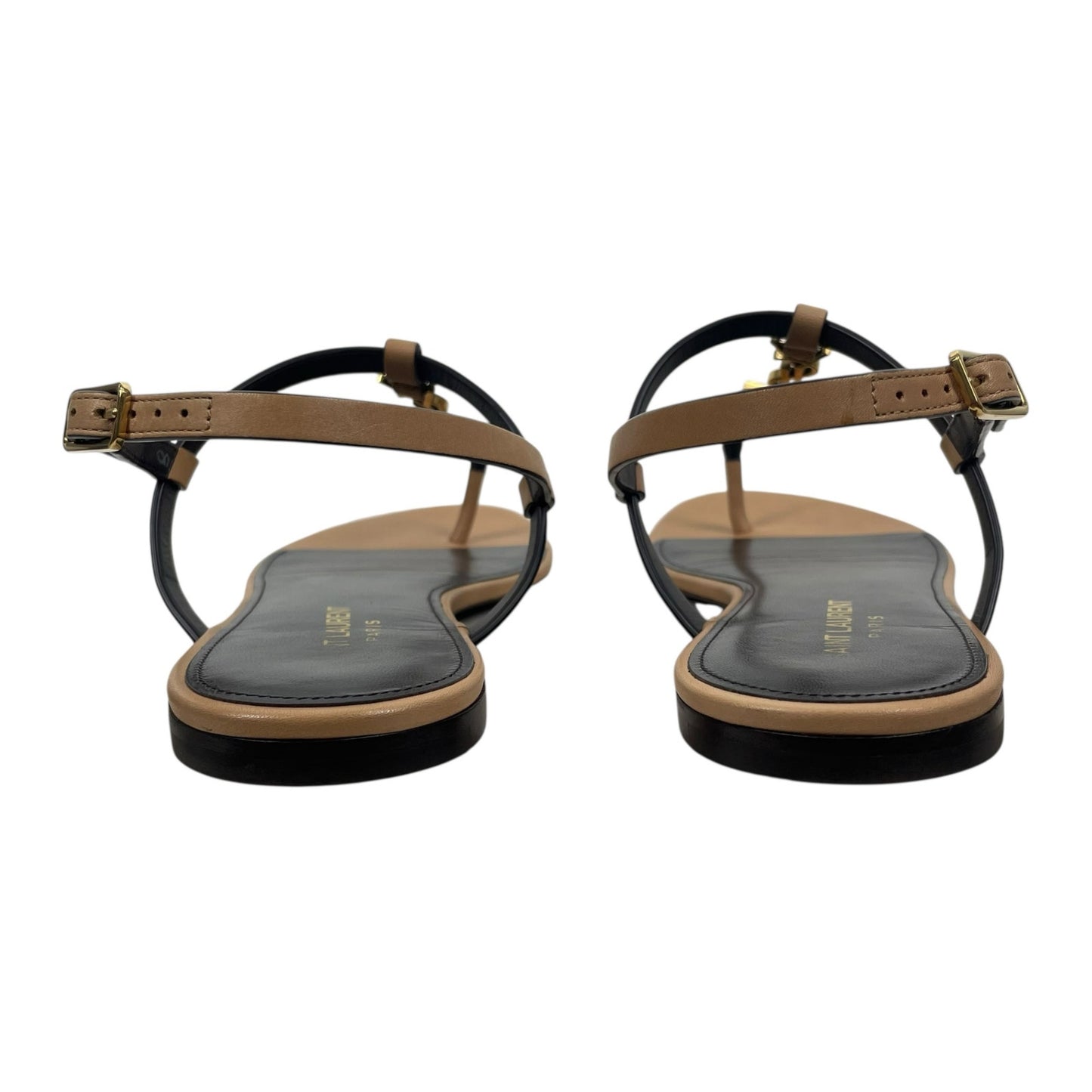 Saint Laurent Cassandra Logo Leather Slingback Thong Sandal Tan Size 38