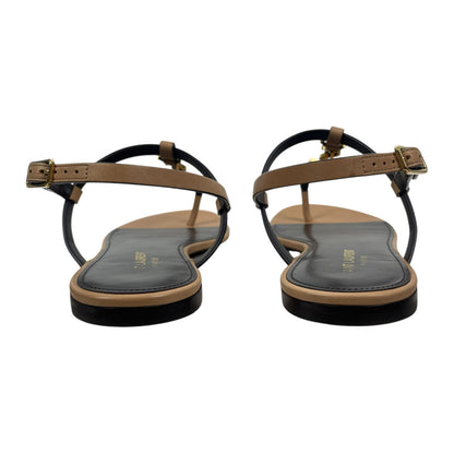 Saint Laurent Cassandra Logo Leather Slingback Thong Sandal Tan Size 38