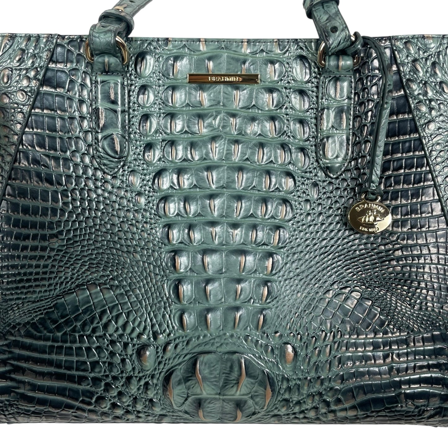 Brahmin Medium Irene Tote Bag Obsidian Melbourne Green Leather Croc Emboss