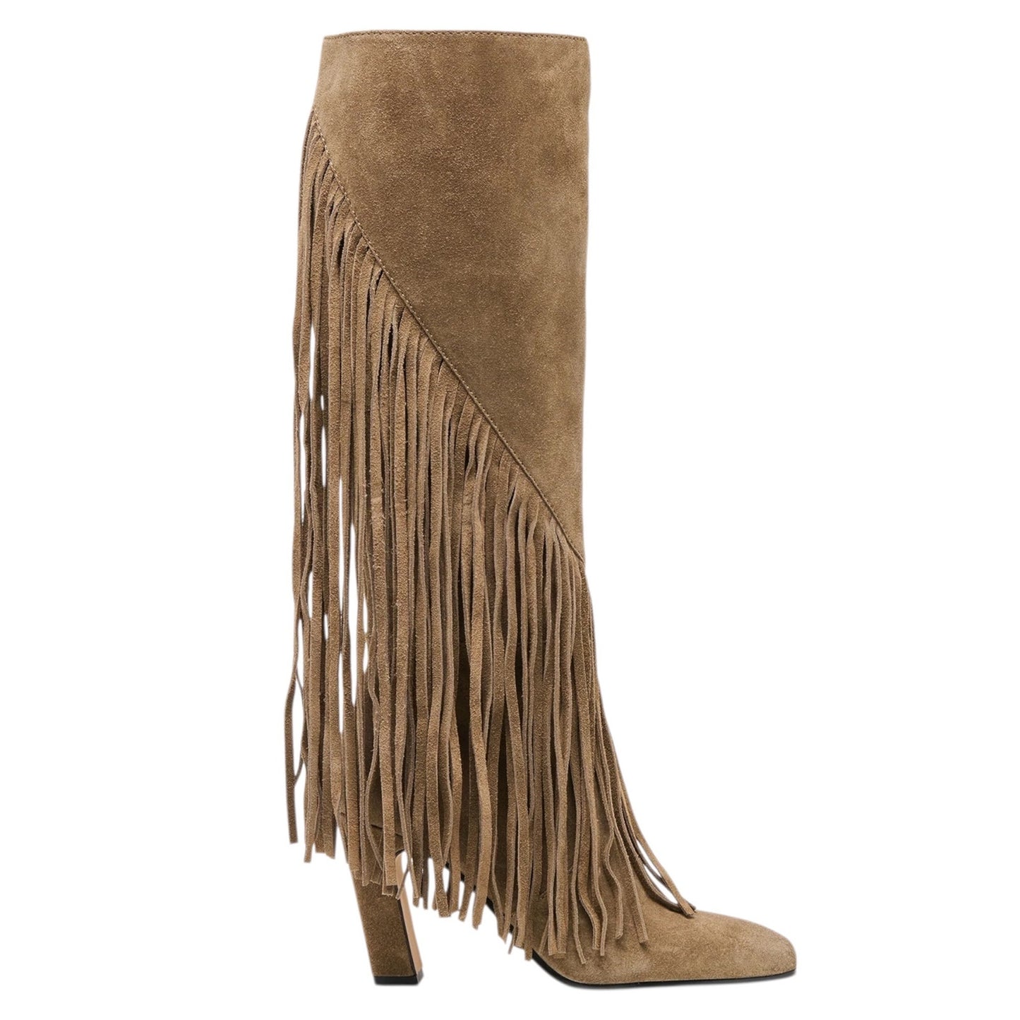 Dolce Vita Giano Fringed Knee High Heeled Boots Olive Suede Size 7.5