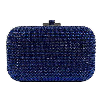 Judith Leiber Crystal Slide Lock Box Minaudiere Clutch Bag Navy Silver