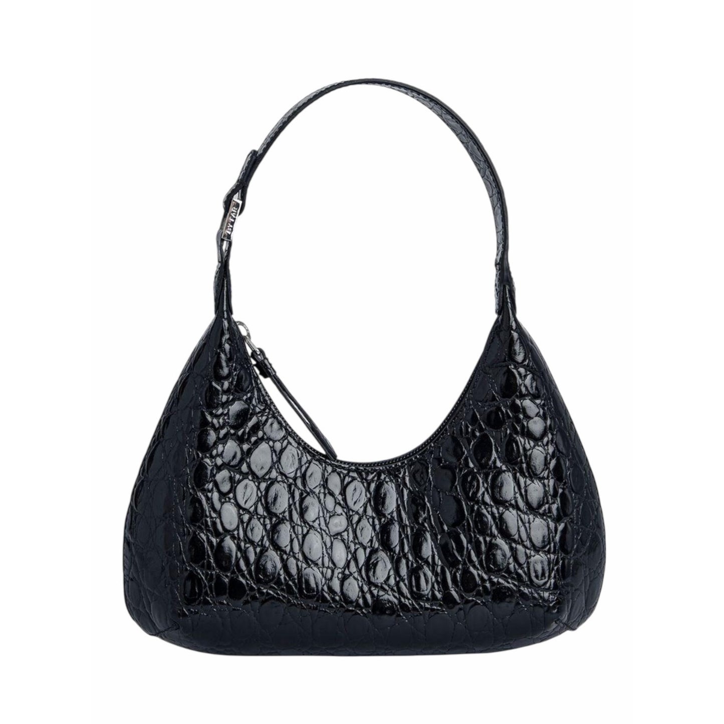 By Far Baby Amber Bag Black Circular Croco Embossed Leather Handbag