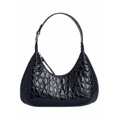 By Far Baby Amber Bag Black Circular Croco Embossed Leather Handbag