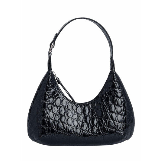 By Far Baby Amber Bag Black Circular Croco Embossed Leather Handbag