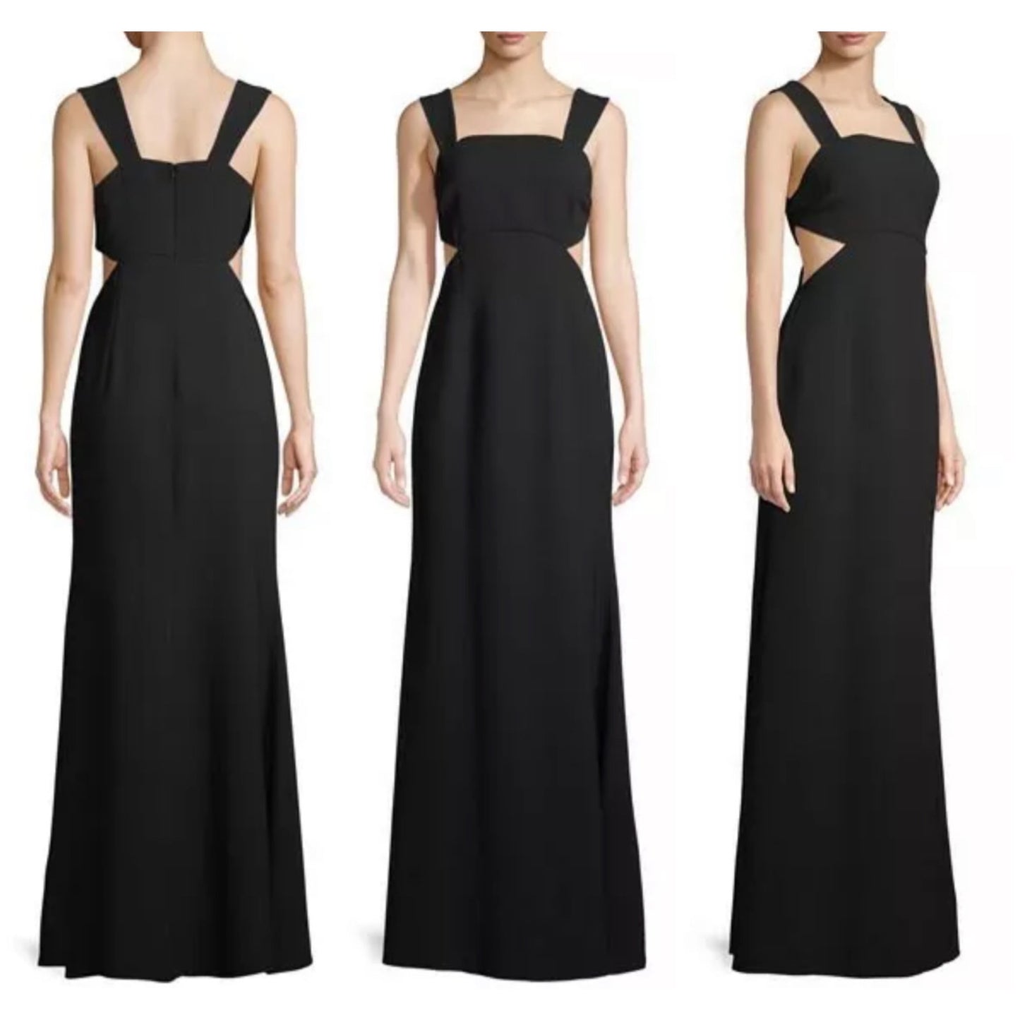 Jill Stuart Square Neck Waist Cut Out Evening Gown Maxi Dress Black Size 4