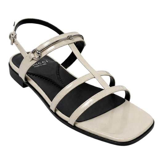 Gucci Divine Horsebit Slingback Flat Sandal Mystic White Size 37.5