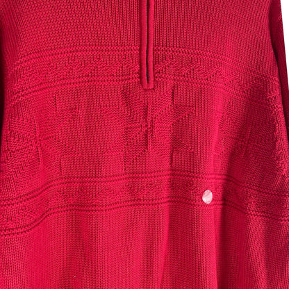 Chaps 1/4 Zip Lodge Snowflakes Pullover Sweater Cabin Red Size L