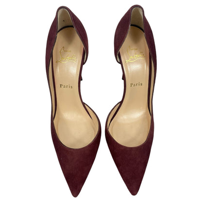 Christian Louboutin Iriza 100mm Half d'Orsay Suede Pump Burgundy Size 38.5