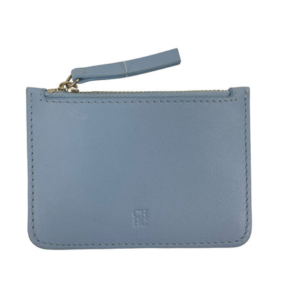 Carolina Herrera Calfskin Leather Zip Coin Wallet Cardholder Light Blue