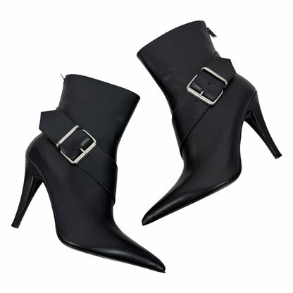 Alexander McQueen Heron Buckle Leather Heeled Boot Black Size 38