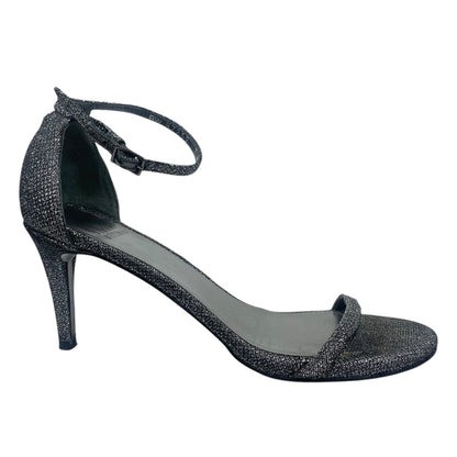 Stuart Weitzman Nudistcurve Lurex Glitter 75mm Sandals Black Gray Size 7M