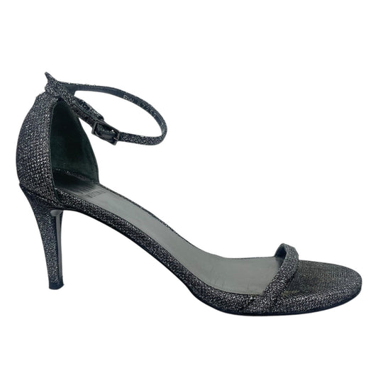 Stuart Weitzman Nudistcurve Lurex Glitter 75mm Sandals Black Gray Size 7M