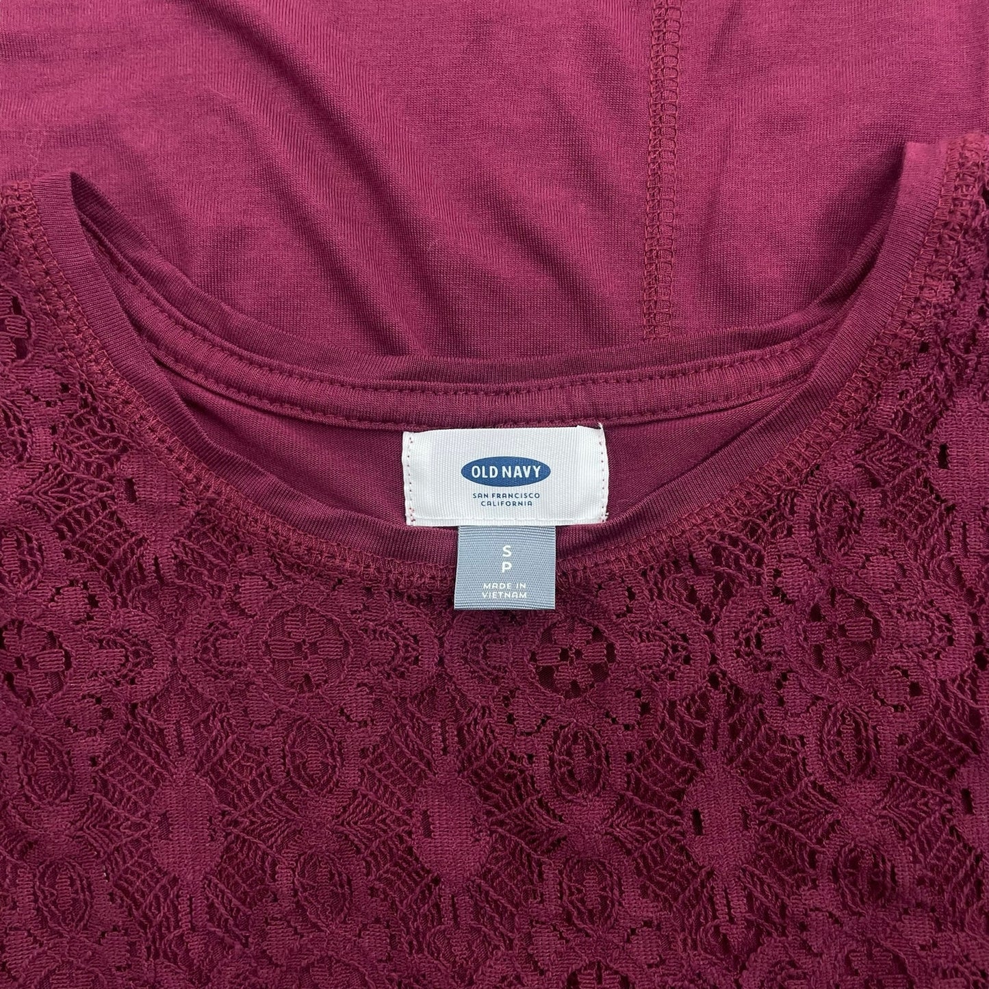 Old Navy Sleeveless Lace Front Boxy Top Soft Jersey Burgundy Size S