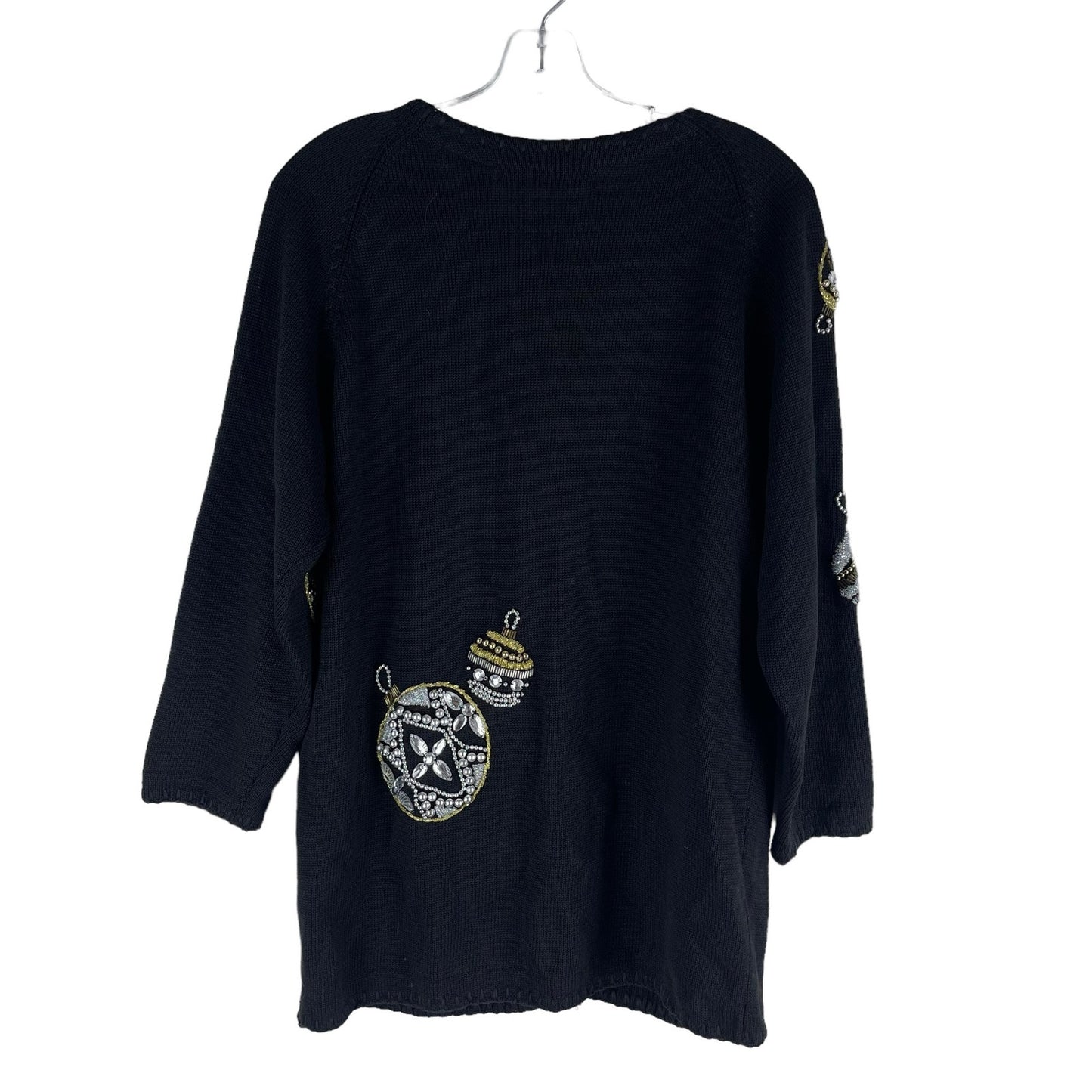 Michael Simon 1991 Christmas Ornaments Cardigan Black Ugly Sweater Size M