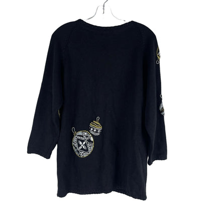 Michael Simon 1991 Christmas Ornaments Cardigan Black Ugly Sweater Size M