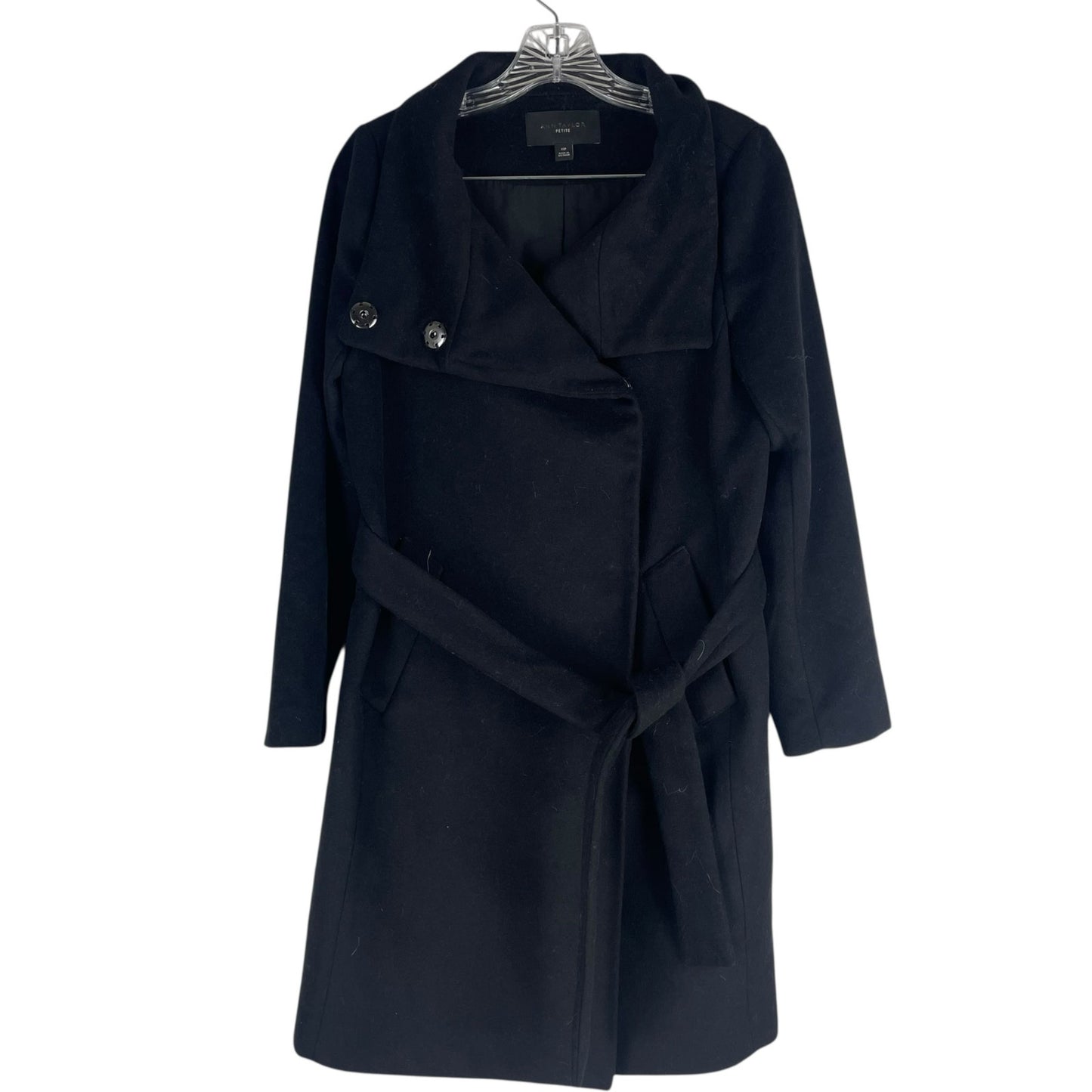 Ann Taylor Funnel Neck Wool Blend Belted Coat Black Size XSP