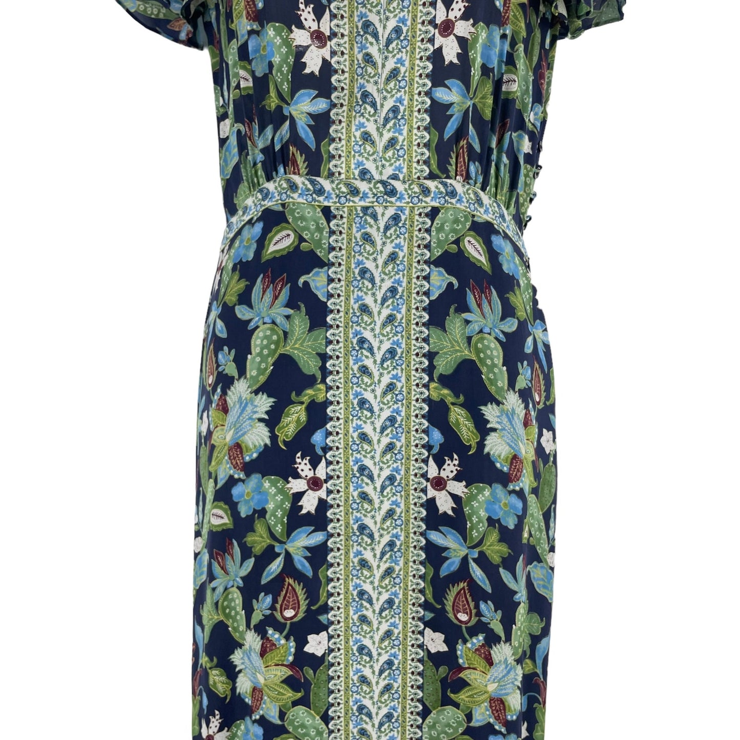 Tory Burch Silk Maxi Dress Long Caftan Garden Wisteria Blue Green Size 2