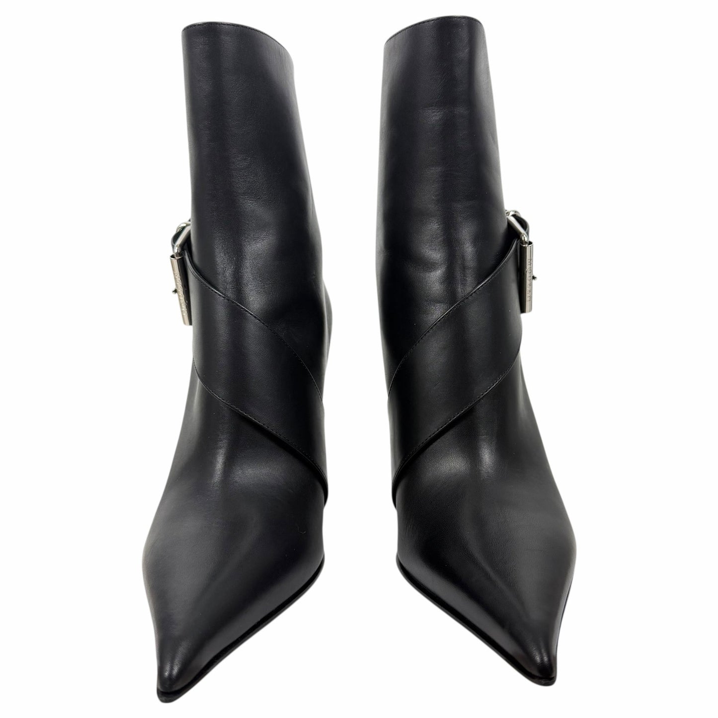 Alexander McQueen Heron Buckle Leather Heeled Boot Black Size 38