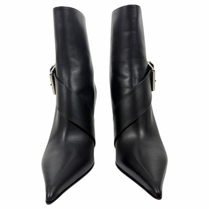 Alexander McQueen Heron Buckle Leather Heeled Boot Black Size 38