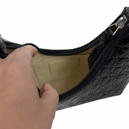 By Far Baby Amber Bag Black Circular Croco Embossed Leather Handbag
