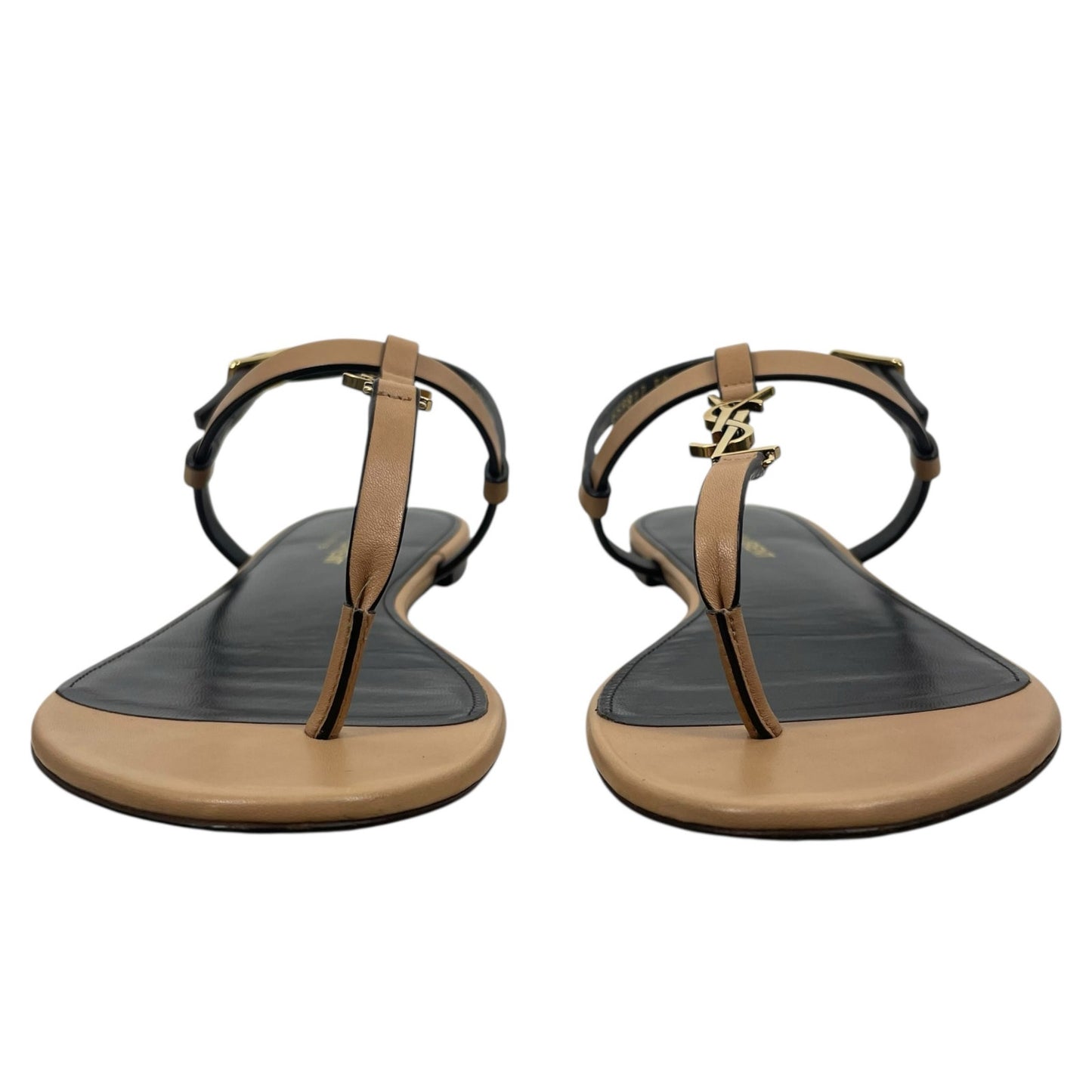 Saint Laurent Cassandra Logo Leather Slingback Thong Sandal Tan Size 38