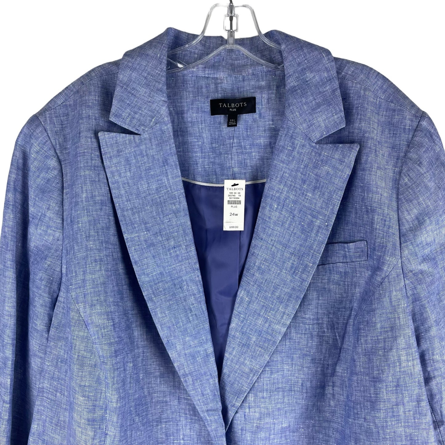 Talbots Casual Linen Blazer Jacket One Button Blue Size 24W