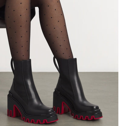 Christian Louboutin Marchacroche Duna 95 Low Boots Black Leather Size 39.5