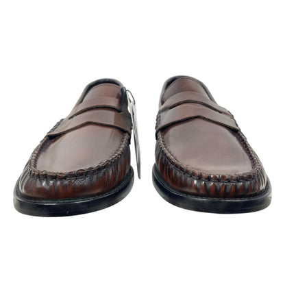 Mango Gathered Leather Moccasin Loafer Cognac Brown Size 40