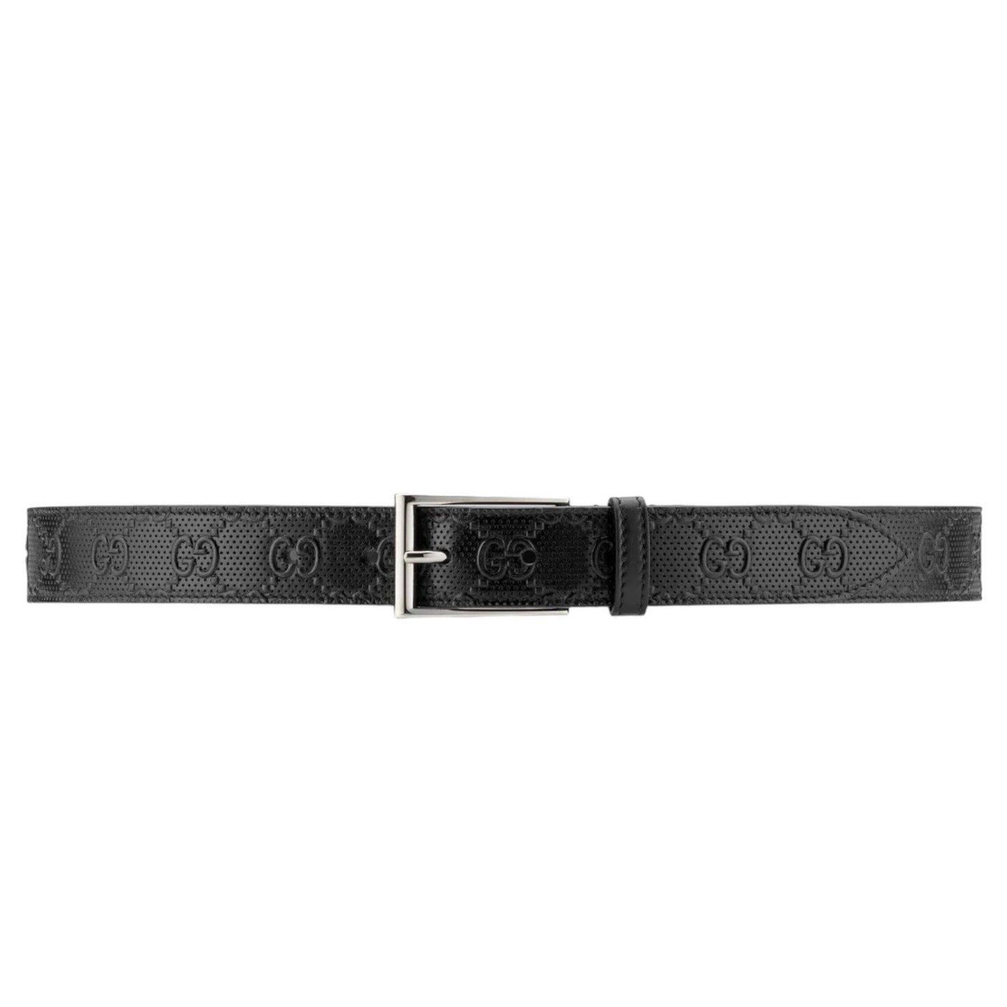 Gucci Black Perforated GG Logo Embossed Leather Belt Size 110/44