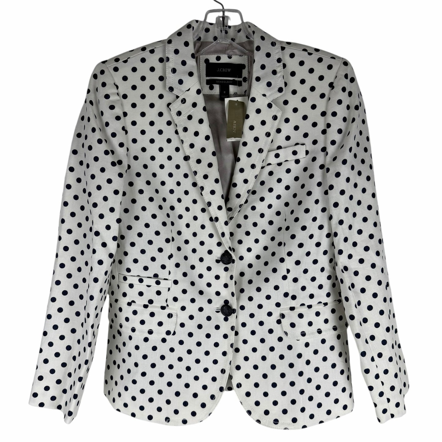 J. Crew Linen Schoolboy Blazer Jacket in Polka Dots White Navy Size 6