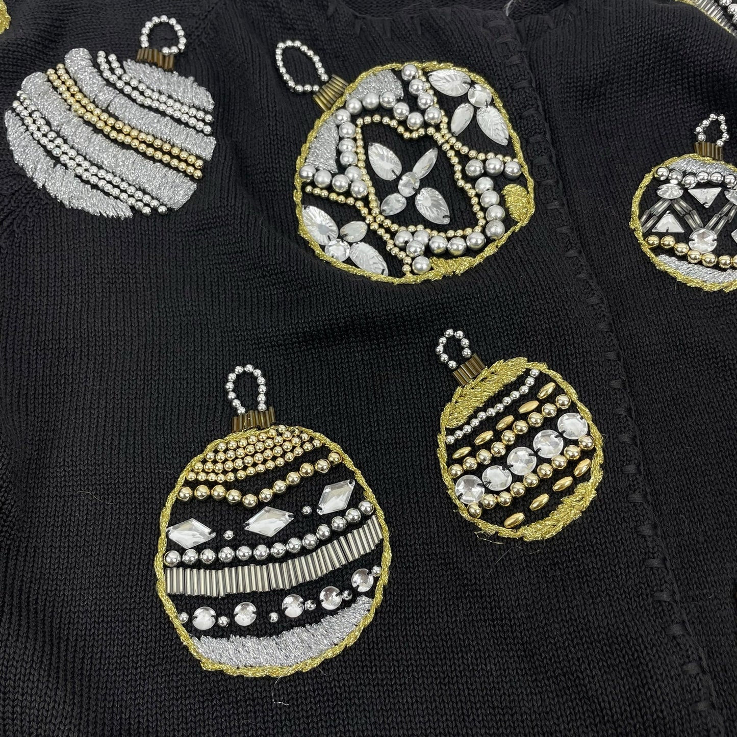 Michael Simon 1991 Christmas Ornaments Cardigan Black Ugly Sweater Size M