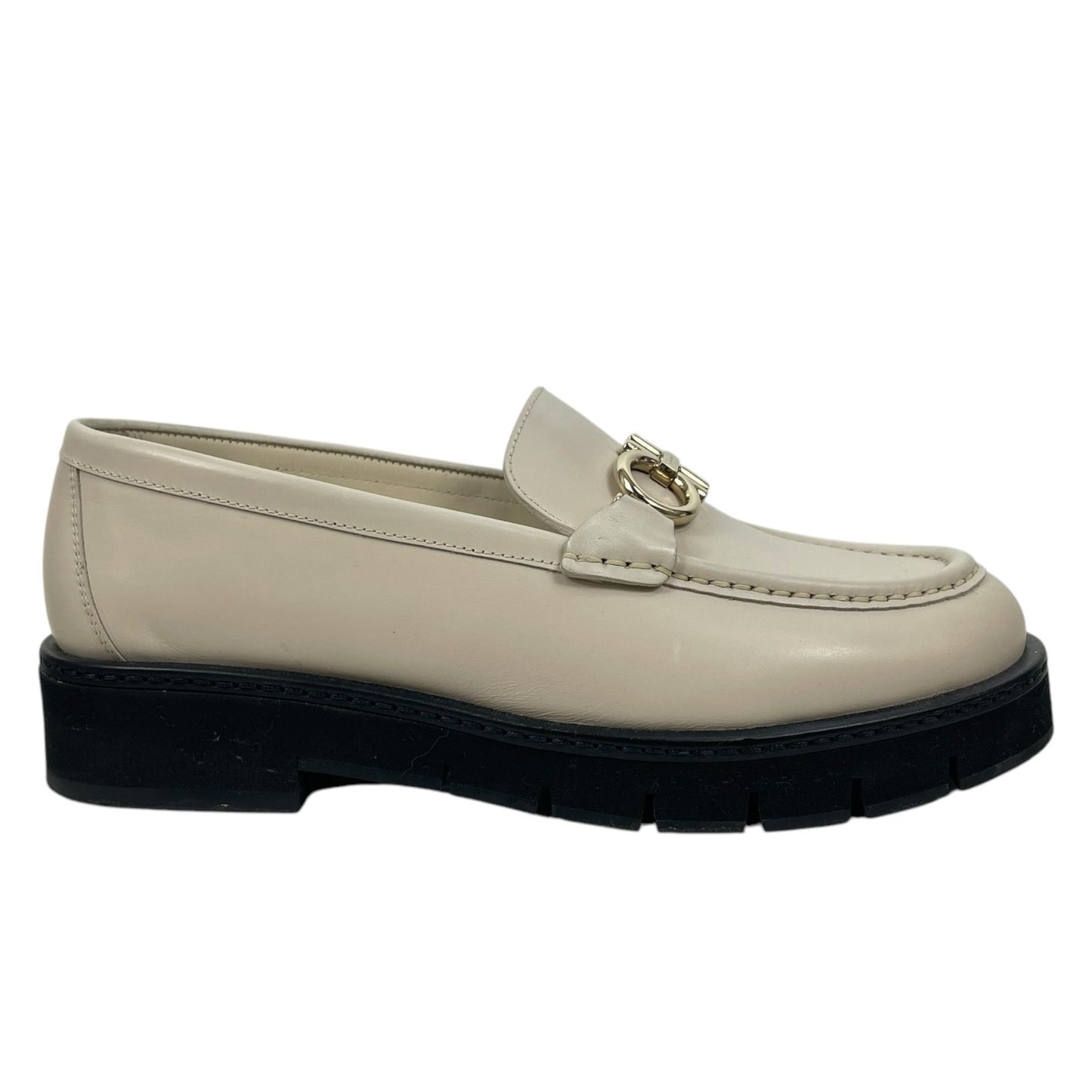 Salvatore Ferragamo Gancini Lug Sole Leather Loafers Beige Size 8.5C