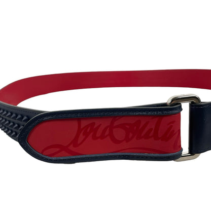 NEW Christian Louboutin Loubi Spike Logo Leather Belt Navy Size 115/46