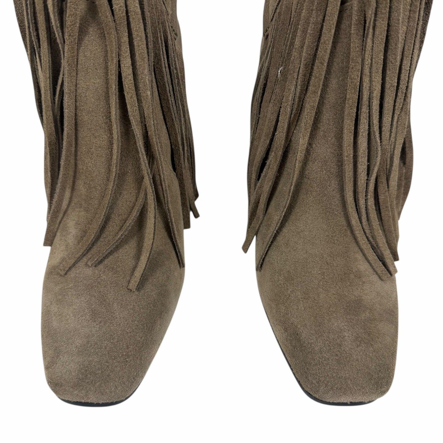 Dolce Vita Giano Fringed Knee High Heeled Boots Olive Suede Size 7.5