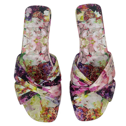 Christian Louboutin Nicol is Back Floral Satin Flat Slide Size 40