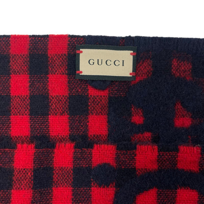 Gucci Diamcheck GG Logo Monogram Wool Jacquard Scarf Red Black 94"x 14"