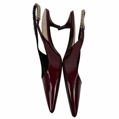 Gucci Signoria 45mm Patent Leather Slingback Pump Kitten Heel Red Size 37