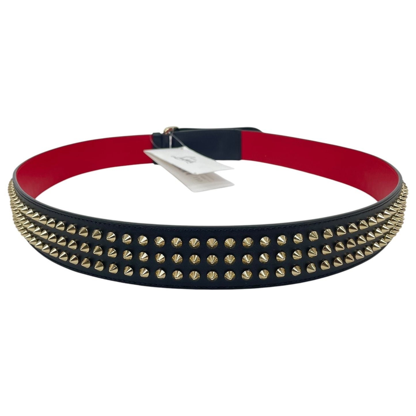 Christian Louboutin Loubi Spike Logo Leather Belt Black Red Men Size 110/44