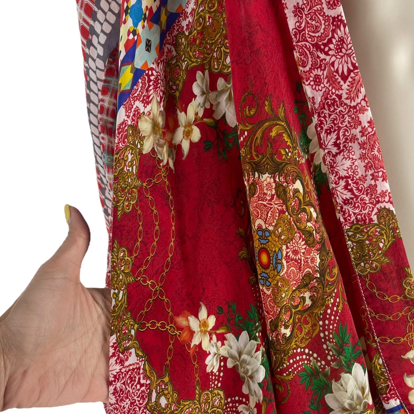 Johnny Was Dolce Mix Print Kimono Jacket Pockets Red Size XS