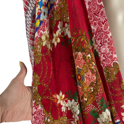 Johnny Was Dolce Mix Print Kimono Jacket Pockets Red Size XS